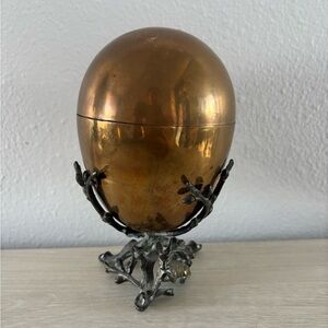 Vintage Collectible Bronze Ornate Large Egg With Stand iron legs